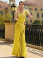 Stunning Sheath/Column Silk like Satin Applique V-Neck Short Sleeves Floor-Length Mother of the Bride Dress