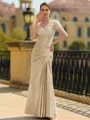 Stunning Sheath/Column Silk like Satin Applique V-Neck Short Sleeves Floor-Length Mother of the Bride Dress