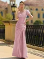 Stunning Sheath/Column Silk like Satin Applique V-Neck Short Sleeves Floor-Length Mother of the Bride Dress