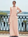 Immaculate Sheath Scoop 3/4 Sleeves Cascading Ruffles Floor-Length Chiffon Mother of the Bride Dress