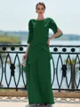 Immaculate Sheath Scoop 3/4 Sleeves Cascading Ruffles Floor-Length Chiffon Mother of the Bride Dress