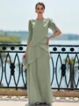 Immaculate Sheath Scoop 3/4 Sleeves Cascading Ruffles Floor-Length Chiffon Mother of the Bride Dress
