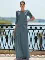 Immaculate Sheath Scoop 3/4 Sleeves Cascading Ruffles Floor-Length Chiffon Mother of the Bride Dress