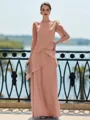 Immaculate Sheath Scoop 3/4 Sleeves Cascading Ruffles Floor-Length Chiffon Mother of the Bride Dress