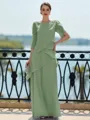 Immaculate Sheath Scoop 3/4 Sleeves Cascading Ruffles Floor-Length Chiffon Mother of the Bride Dress
