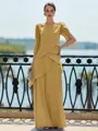 Immaculate Sheath Scoop 3/4 Sleeves Cascading Ruffles Floor-Length Chiffon Mother of the Bride Dress