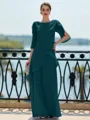 Immaculate Sheath Scoop 3/4 Sleeves Cascading Ruffles Floor-Length Chiffon Mother of the Bride Dress