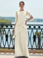 Immaculate Sheath Scoop 3/4 Sleeves Cascading Ruffles Floor-Length Chiffon Mother of the Bride Dress