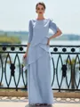Immaculate Sheath Scoop 3/4 Sleeves Cascading Ruffles Floor-Length Chiffon Mother of the Bride Dress