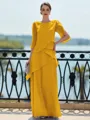 Immaculate Sheath Scoop 3/4 Sleeves Cascading Ruffles Floor-Length Chiffon Mother of the Bride Dress