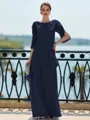 Immaculate Sheath Scoop 3/4 Sleeves Cascading Ruffles Floor-Length Chiffon Mother of the Bride Dress