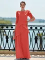 Immaculate Sheath Scoop 3/4 Sleeves Cascading Ruffles Floor-Length Chiffon Mother of the Bride Dress