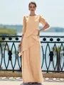 Immaculate Sheath Scoop 3/4 Sleeves Cascading Ruffles Floor-Length Chiffon Mother of the Bride Dress