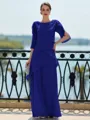 Immaculate Sheath Scoop 3/4 Sleeves Cascading Ruffles Floor-Length Chiffon Mother of the Bride Dress