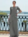 Immaculate Sheath Scoop 3/4 Sleeves Cascading Ruffles Floor-Length Chiffon Mother of the Bride Dress