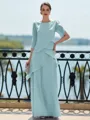 Immaculate Sheath Scoop 3/4 Sleeves Cascading Ruffles Floor-Length Chiffon Mother of the Bride Dress