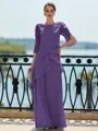 Immaculate Sheath Scoop 3/4 Sleeves Cascading Ruffles Floor-Length Chiffon Mother of the Bride Dress