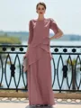 Immaculate Sheath Scoop 3/4 Sleeves Cascading Ruffles Floor-Length Chiffon Mother of the Bride Dress