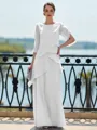 Immaculate Sheath Scoop 3/4 Sleeves Cascading Ruffles Floor-Length Chiffon Mother of the Bride Dress