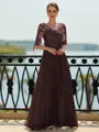 Stunning A-line Scoop 3/4 Sleeves Appliques Lace Floor-Length Chiffon Mother of the Bride Dress