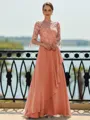 Stunning A-line Scoop 3/4 Sleeves Appliques Lace Floor-Length Chiffon Mother of the Bride Dress
