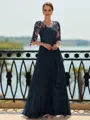 Stunning A-line Scoop 3/4 Sleeves Appliques Lace Floor-Length Chiffon Mother of the Bride Dress