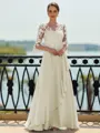 Stunning A-line Scoop 3/4 Sleeves Appliques Lace Floor-Length Chiffon Mother of the Bride Dress