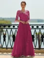 Stunning A-line Scoop 3/4 Sleeves Appliques Lace Floor-Length Chiffon Mother of the Bride Dress
