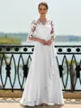 Stunning A-line Scoop 3/4 Sleeves Appliques Lace Floor-Length Chiffon Mother of the Bride Dress