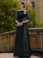 Stylish Sheath Scoop 3/4 Sleeves Appliques Lace Floor-Length Satin Mother of the Bride Dress