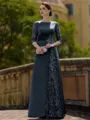 Stylish Sheath Scoop 3/4 Sleeves Appliques Lace Floor-Length Satin Mother of the Bride Dress