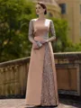 Stylish Sheath Scoop 3/4 Sleeves Appliques Lace Floor-Length Satin Mother of the Bride Dress