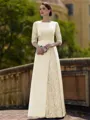 Stylish Sheath Scoop 3/4 Sleeves Appliques Lace Floor-Length Satin Mother of the Bride Dress