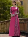 Stylish Sheath Scoop 3/4 Sleeves Appliques Lace Floor-Length Satin Mother of the Bride Dress