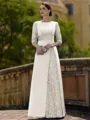 Stylish Sheath Scoop 3/4 Sleeves Appliques Lace Floor-Length Satin Mother of the Bride Dress