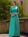 Stylish Sheath Scoop 3/4 Sleeves Appliques Lace Floor-Length Satin Mother of the Bride Dress