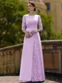 Stylish Sheath Scoop 3/4 Sleeves Appliques Lace Floor-Length Satin Mother of the Bride Dress