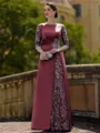 Stylish Sheath Scoop 3/4 Sleeves Appliques Lace Floor-Length Satin Mother of the Bride Dress