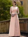 Stylish Sheath Scoop 3/4 Sleeves Appliques Lace Floor-Length Satin Mother of the Bride Dress
