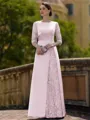 Stylish Sheath Scoop 3/4 Sleeves Appliques Lace Floor-Length Satin Mother of the Bride Dress