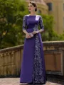 Stylish Sheath Scoop 3/4 Sleeves Appliques Lace Floor-Length Satin Mother of the Bride Dress