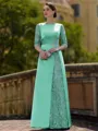 Stylish Sheath Scoop 3/4 Sleeves Appliques Lace Floor-Length Satin Mother of the Bride Dress