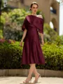 Fashion A-Line/Princess Charmeuse Ruched Off-the-Shoulder 1/2 Sleeves Tea-Length Mother of the Bride Dress