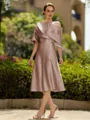 Fashion A-Line/Princess Charmeuse Ruched Off-the-Shoulder 1/2 Sleeves Tea-Length Mother of the Bride Dress