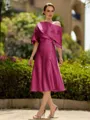 Fashion A-Line/Princess Charmeuse Ruched Off-the-Shoulder 1/2 Sleeves Tea-Length Mother of the Bride Dress