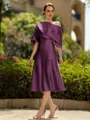 Fashion A-Line/Princess Charmeuse Ruched Off-the-Shoulder 1/2 Sleeves Tea-Length Mother of the Bride Dress