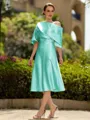 Fashion A-Line/Princess Charmeuse Ruched Off-the-Shoulder 1/2 Sleeves Tea-Length Mother of the Bride Dress