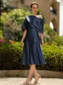 Fashion A-Line/Princess Charmeuse Ruched Off-the-Shoulder 1/2 Sleeves Tea-Length Mother of the Bride Dress