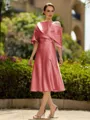 Fashion A-Line/Princess Charmeuse Ruched Off-the-Shoulder 1/2 Sleeves Tea-Length Mother of the Bride Dress