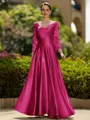 Trendy A-Line/Princess Silk like Satin Ruched V-Neck 3/4 Sleeves Ankle-Length Mother of the Bride Dress